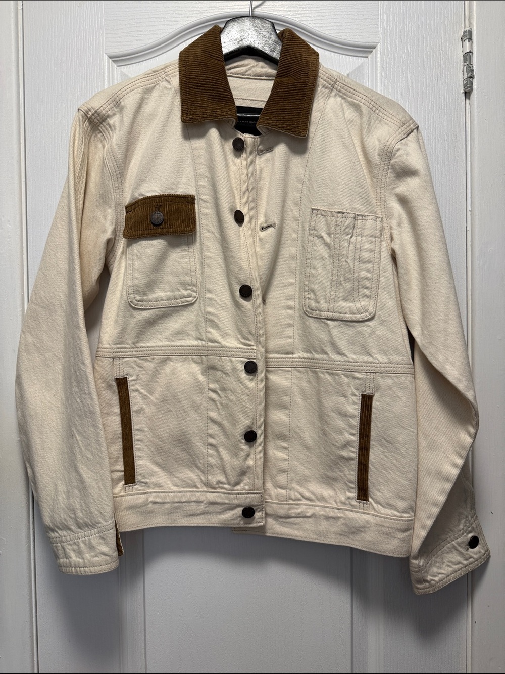 Banana Republic Cream Canvas Barn Jacket with Brown Corduroy Trim